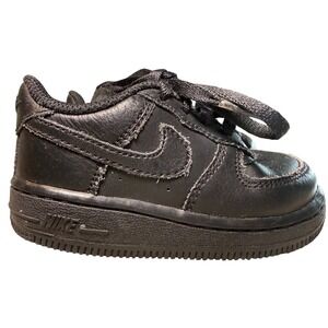 Nike Air Force 1 Crib Toddler Shoes Black Leather Lace Up Size 6.5C Sneakers